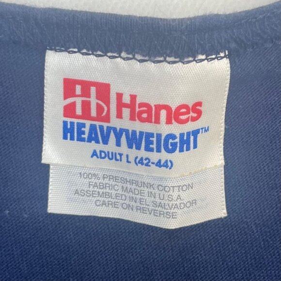 Tank Top Land of Freedom Mens Large Blue USA Flag Hanes Heavyweight Summer - Picture 7 of 9